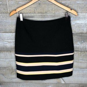 White House Black Market 6P black colorblock stripe midi office career skirt